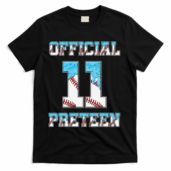 11th Birthday Baseball Drip Preteen T-Shirt - Black