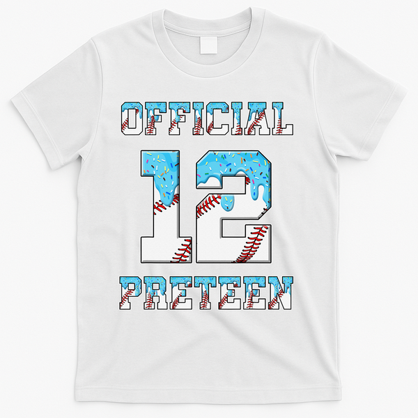 12th Birthday Baseball Drip Preteen T-Shirt - White