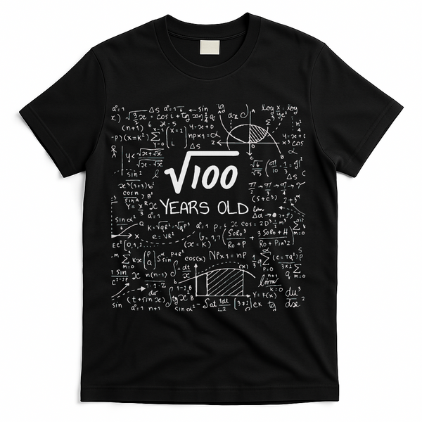 10th Birthday, Square Root Of 100 10 Years Old T-Shirt - Black
