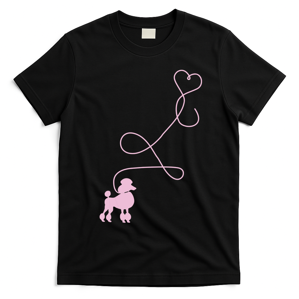 1950s Sock Hop Costume Dog Cute Poodle Heart T-Shirt - Black