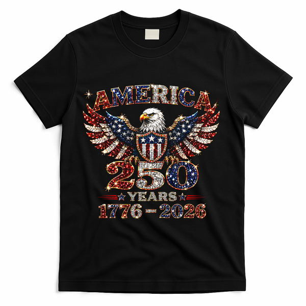 250th Anniversary USA 4th Of July Patriotic Eagle 1776-2026 T-Shirt - Black