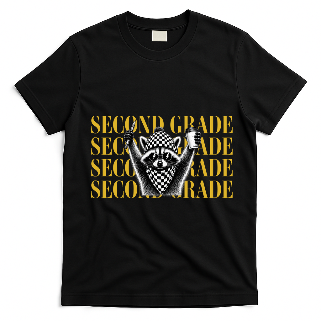 2nd Second Grade Raccoon Back To School T-Shirt - Black