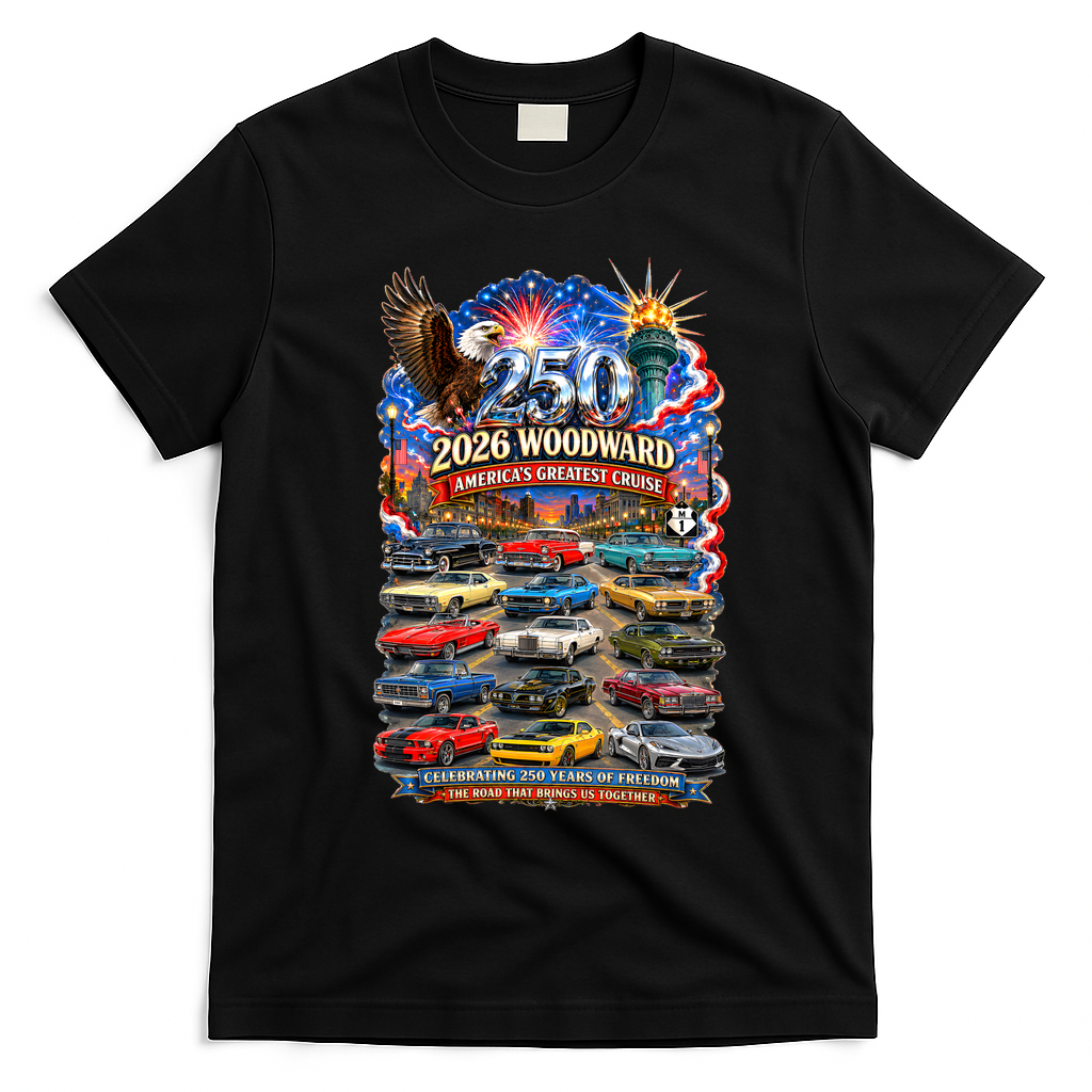 2026 Woodward America’s Greatest Cruise 250 Years Of Freedom T-Shirt - Black