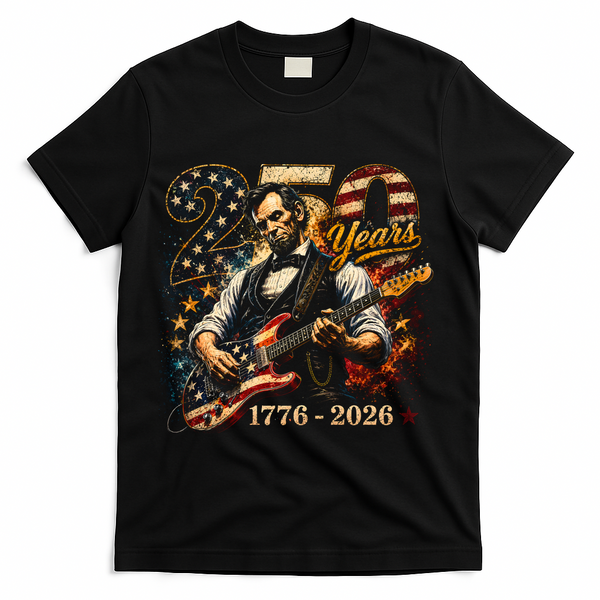 250 Years Abe Lincoln Playing Guitar 250th Anniversary T-Shirt - Black