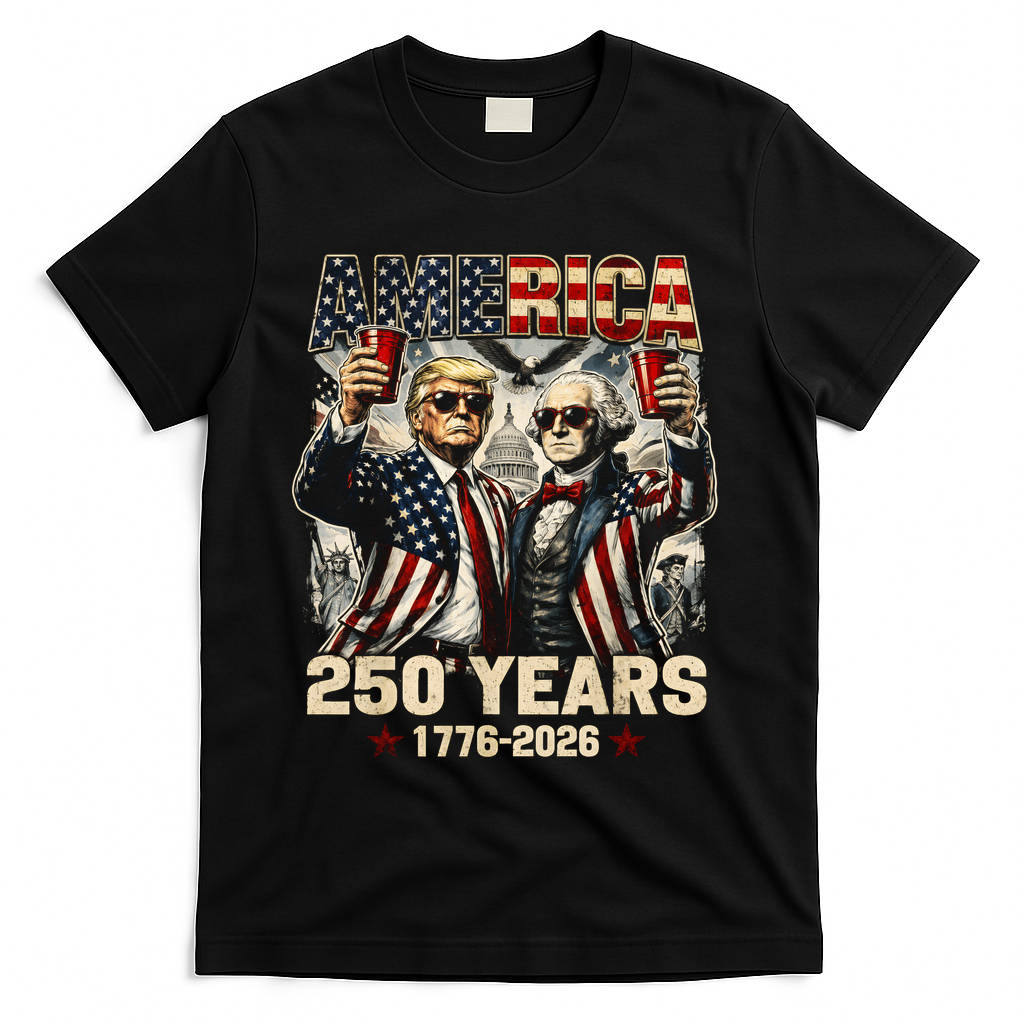 250 Years Donald Trump George Washington 1776-2026 T-Shirt - Black