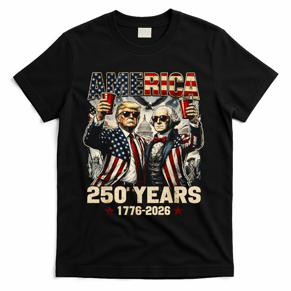 250 Years Donald Trump George Washington 1776-2026 T-Shirt - Black