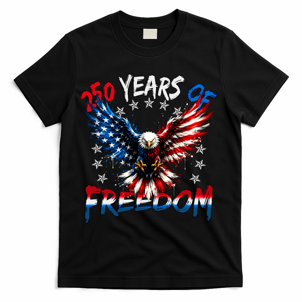 250 Years Of Freedom Painted American Flag Eagle T-Shirt - Black