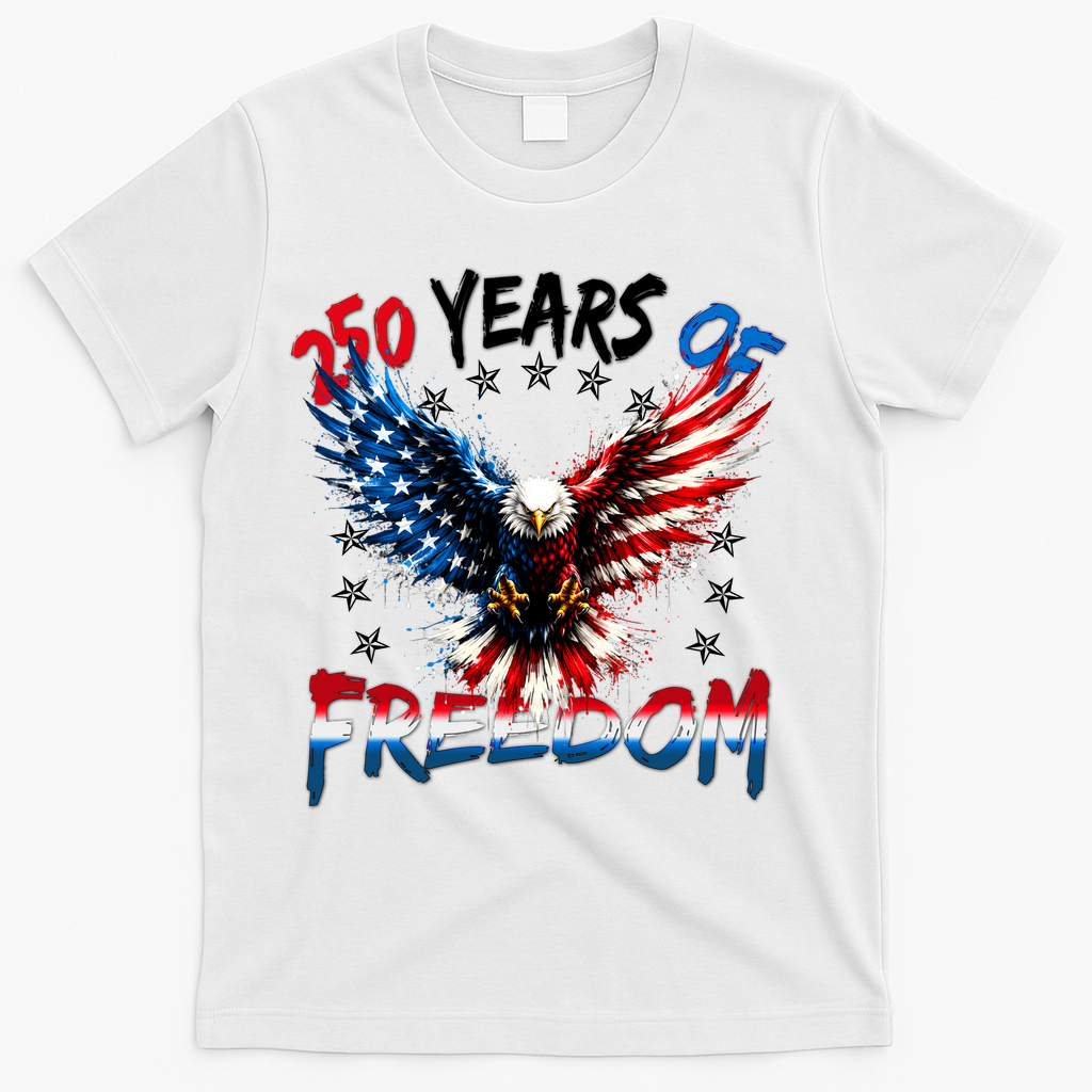 250 Years Of Freedom Painted American Flag Eagle T-Shirt - White