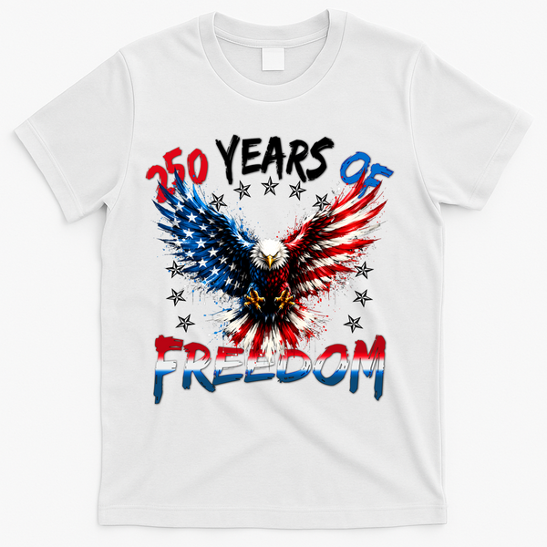 250 Years Of Freedom Painted American Flag Eagle T-Shirt - White