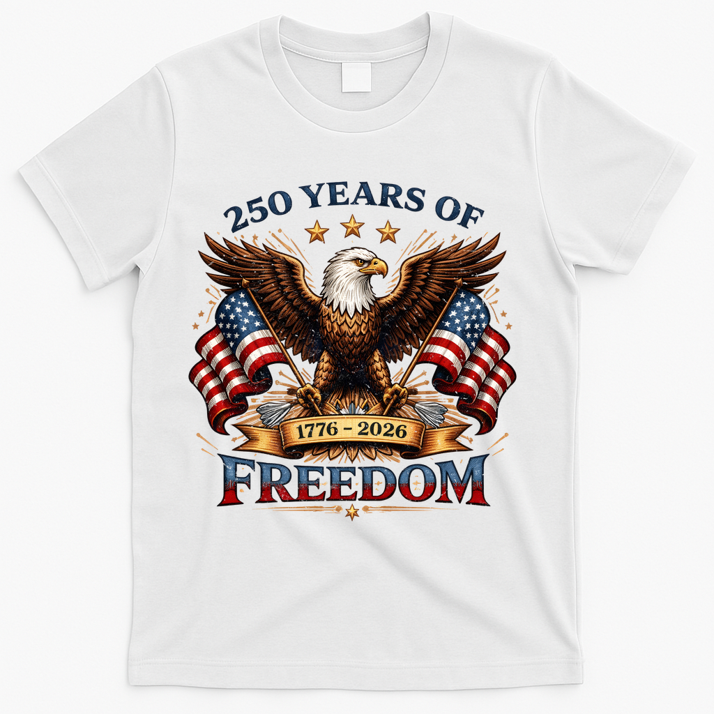 250 Years Of Freedom Eagle 1776 2026 America USA Anniversary T-Shirt - White