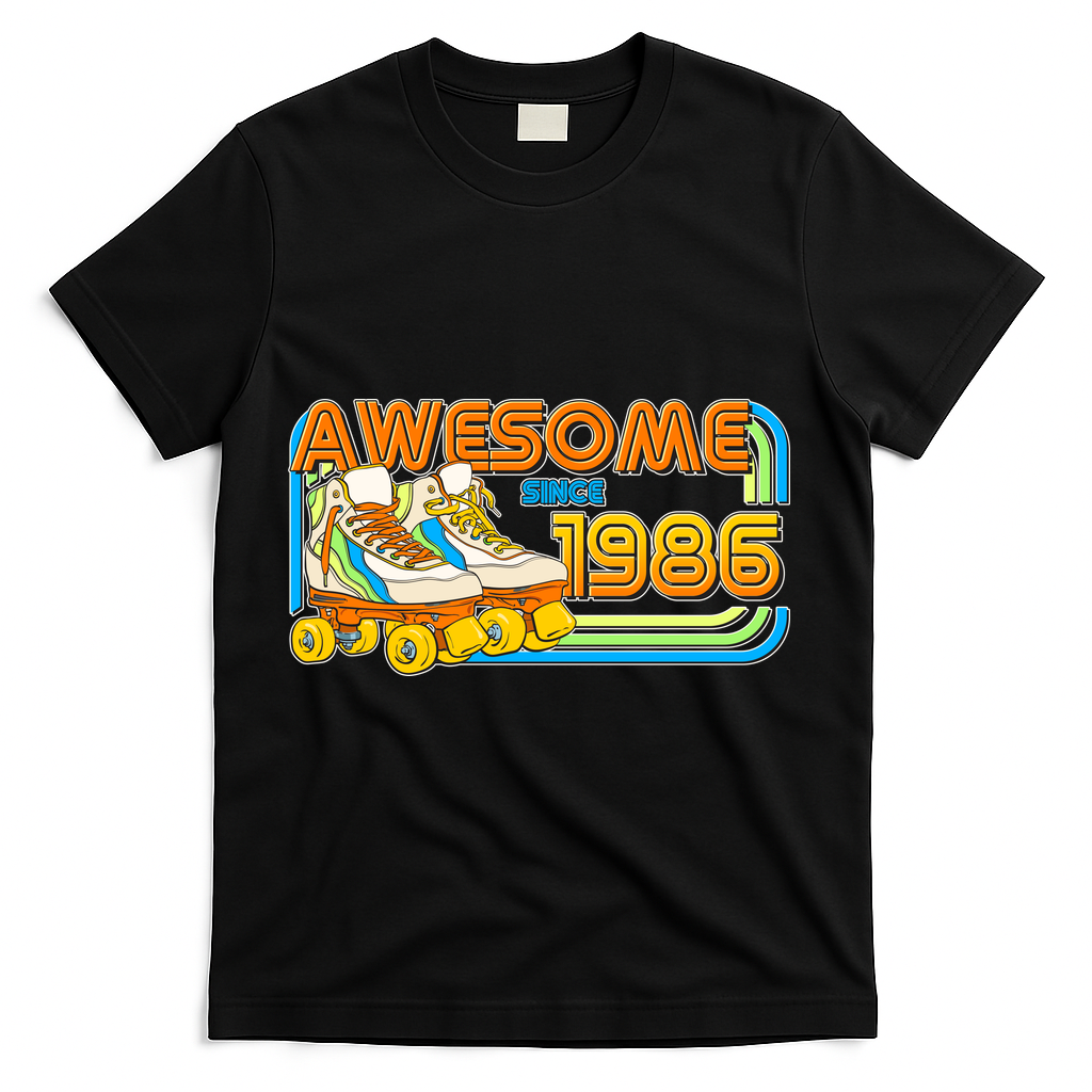 40th Birthday Awesome Since 1986 Retro Roller Skates T-Shirt - Black