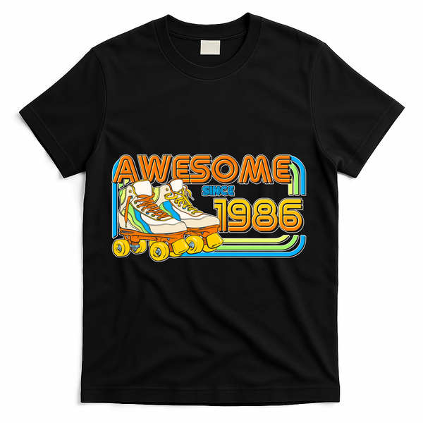 40th Birthday Awesome Since 1986 Retro Roller Skates T-Shirt - Black