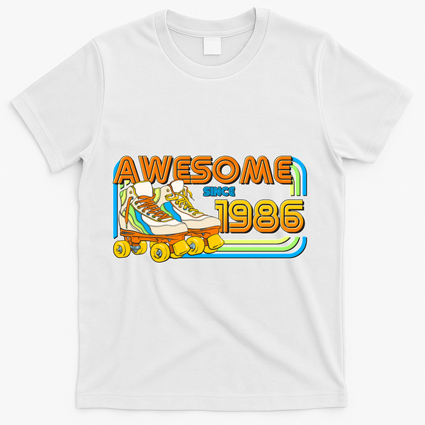 40th Birthday Awesome Since 1986 Retro Roller Skates T-Shirt - White