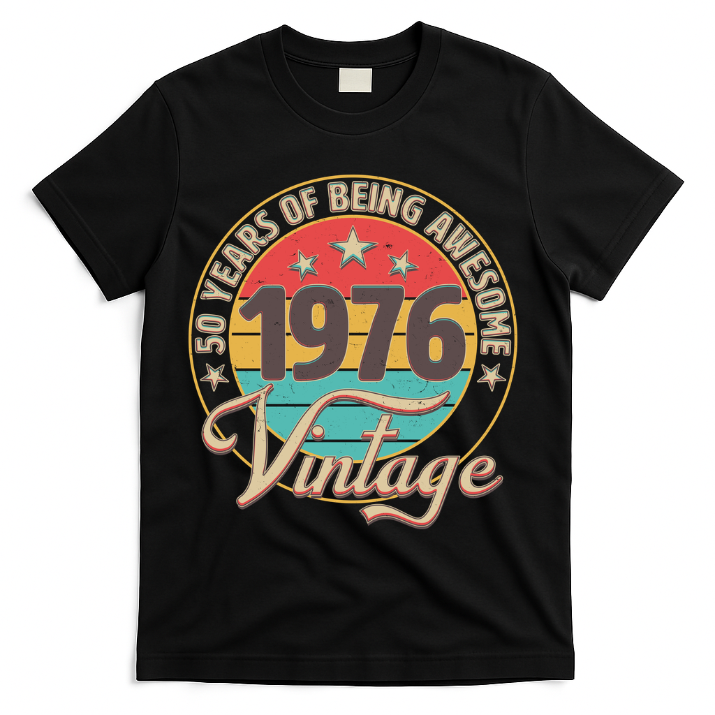 50th Birthday 50 Years Of Being Awesome 1976 Vintage T-Shirt - Black