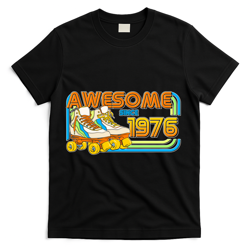 50th Birthday Awesome Since 1976 Retro Roller Skates T-Shirt - Black