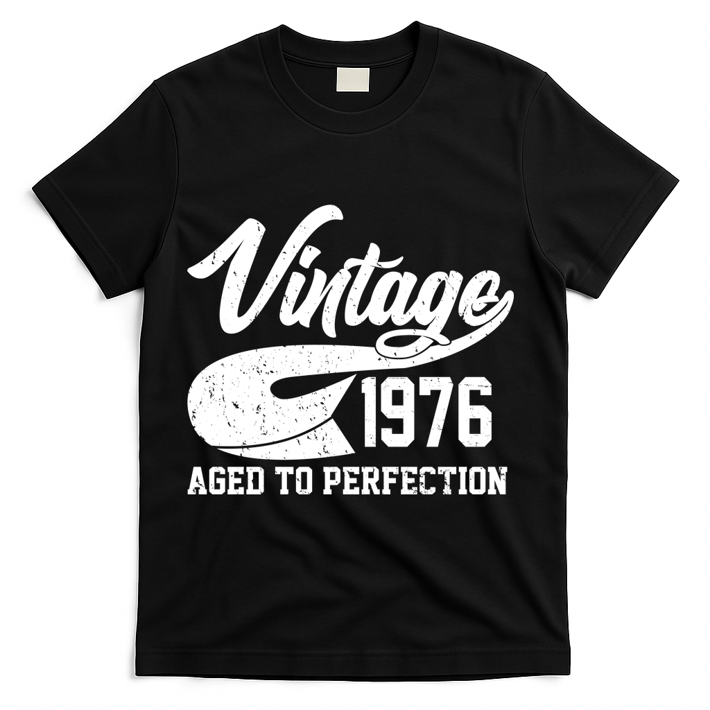 50th Birthday Sporty Vintage 1976 Age To Perfection T-Shirt - Black