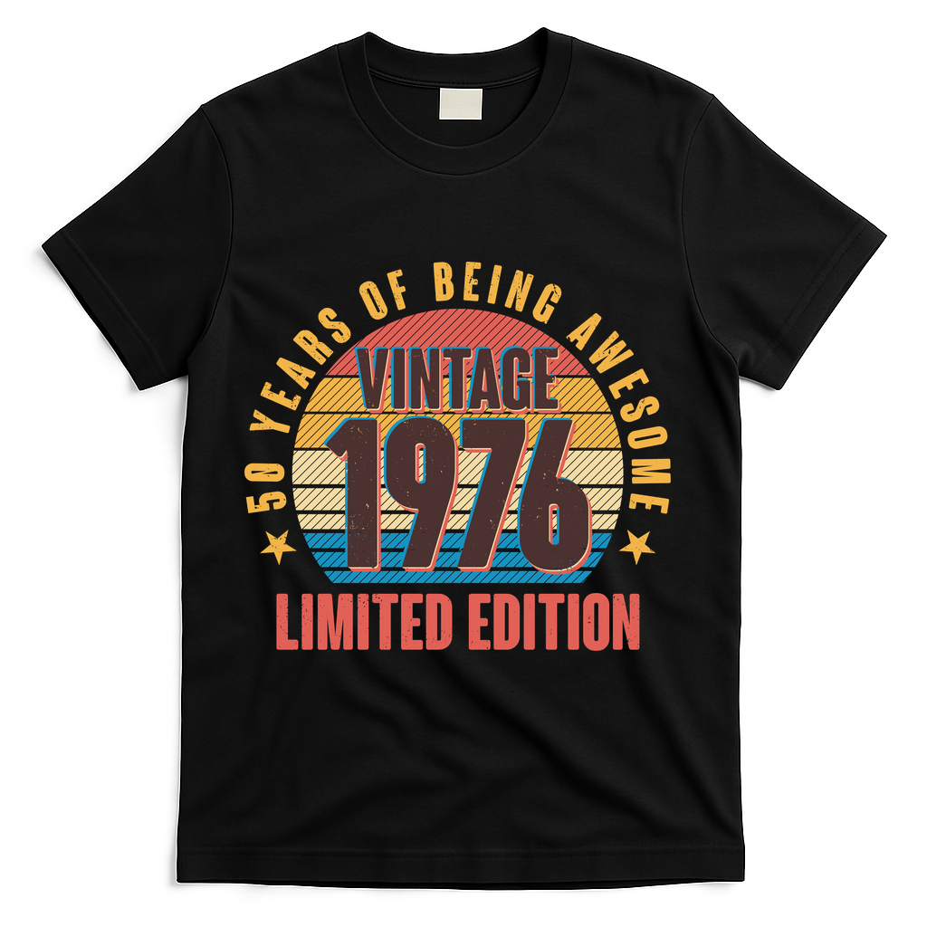 50th Birthday Vintage 1976 50 Years Of Being Awesome Limited Edition T-Shirt - Black