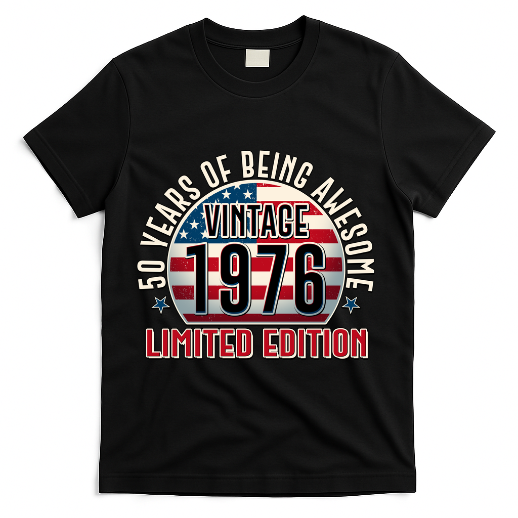 50th Birthday Vintage 1976 Limited Edition Years Of Being Awesome USA Flag T-Shirt - Black