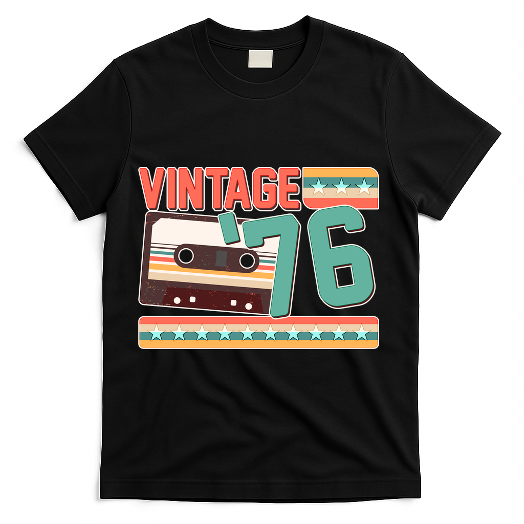 50th Birthday Vintage 1976 Cassette Tape T-Shirt - Black