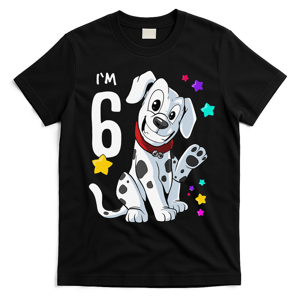 6th Birthday 6 Year Old Dalmatian T-Shirt - Black