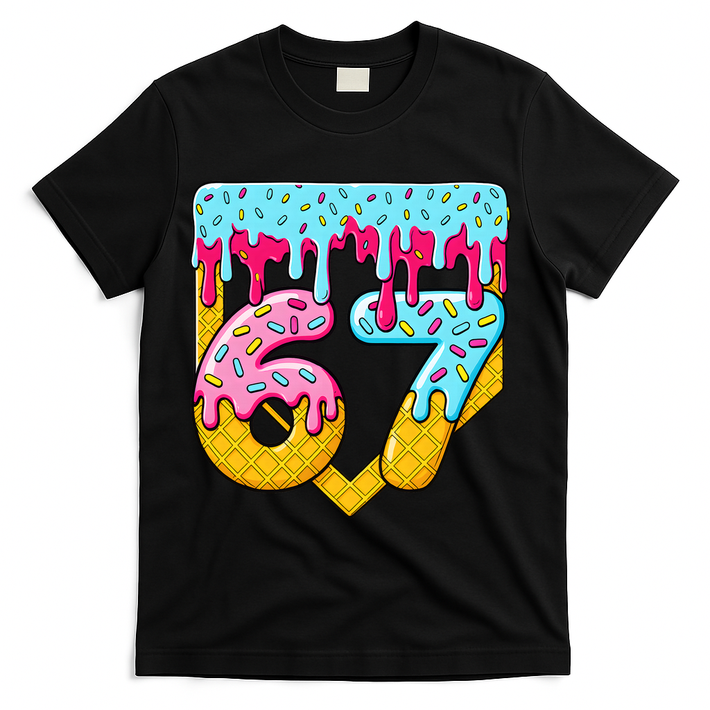 67 Ice Cream Drip Meme Six Seven Gen Alpha Slang T-Shirt - Black