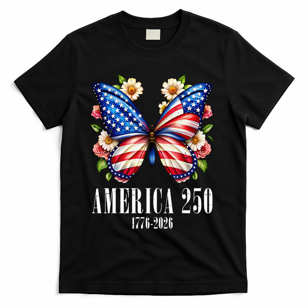 America 250 Years 1776-2026 250th Anniversary Butterfly T-Shirt - Black