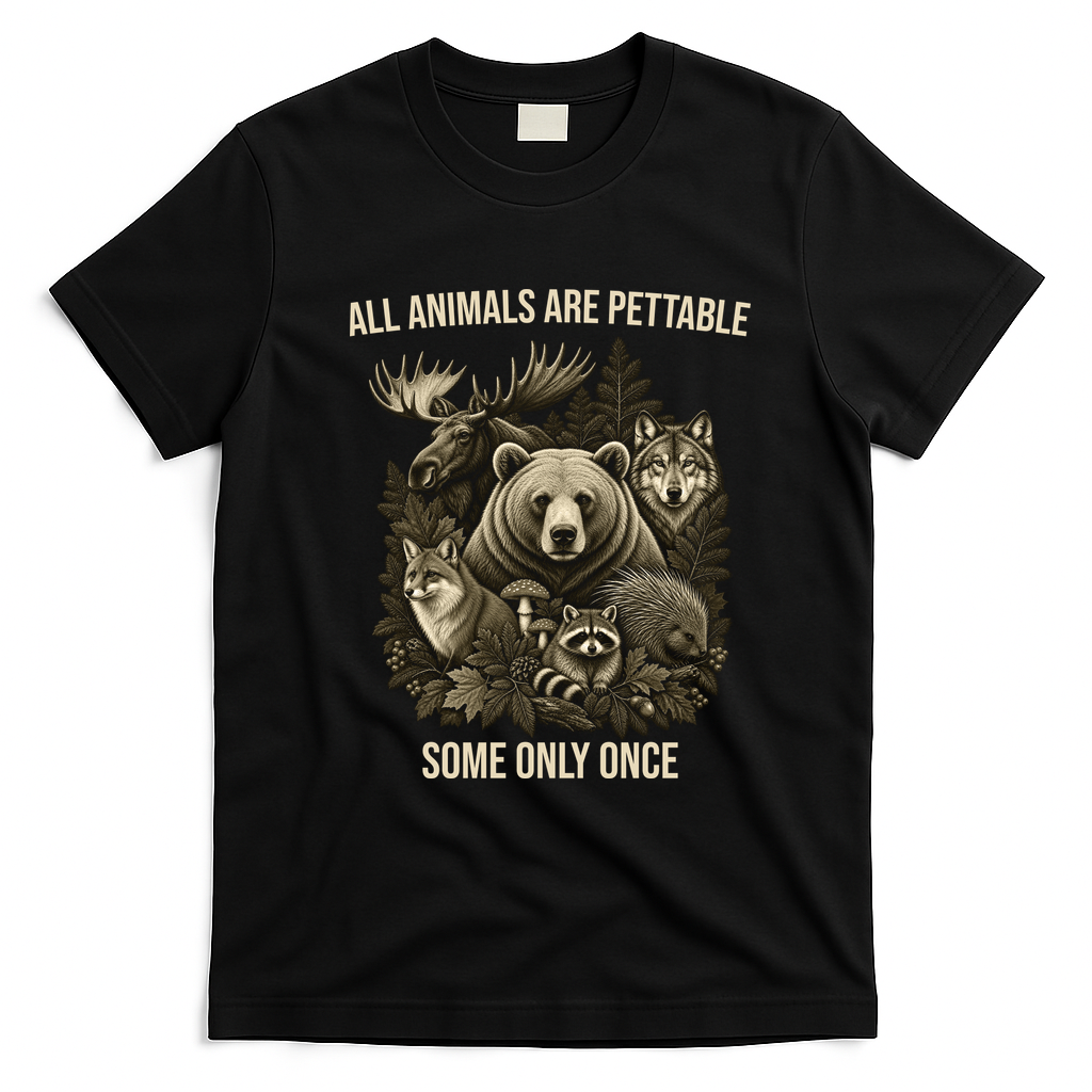 All Animals Are Pettable Some Only Once Vintage Nature T-Shirt - Black