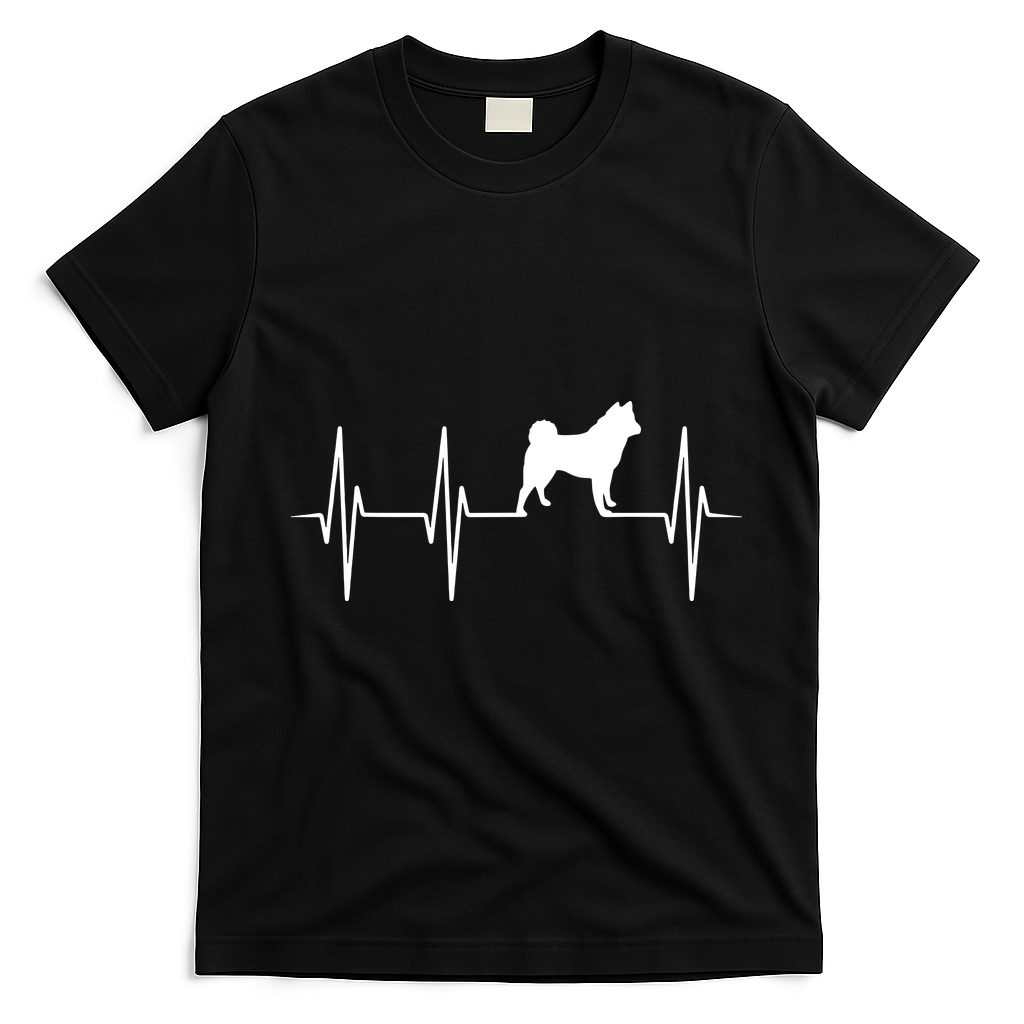 Akita Dog Heartbeat Dog Lover Gift T-Shirt - Black