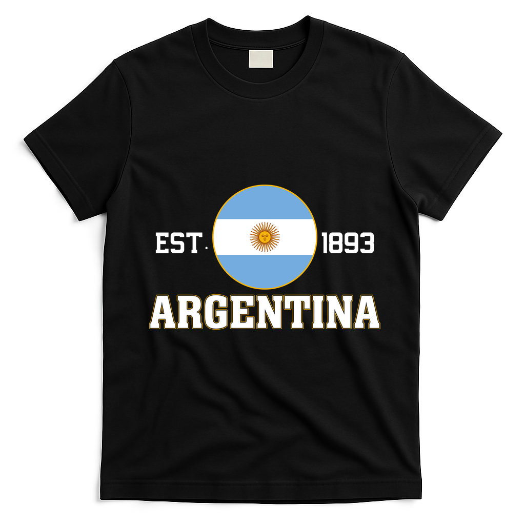 Argentina Flag Sun Emblem Soccer Fans Est 1893 T-Shirt - Black