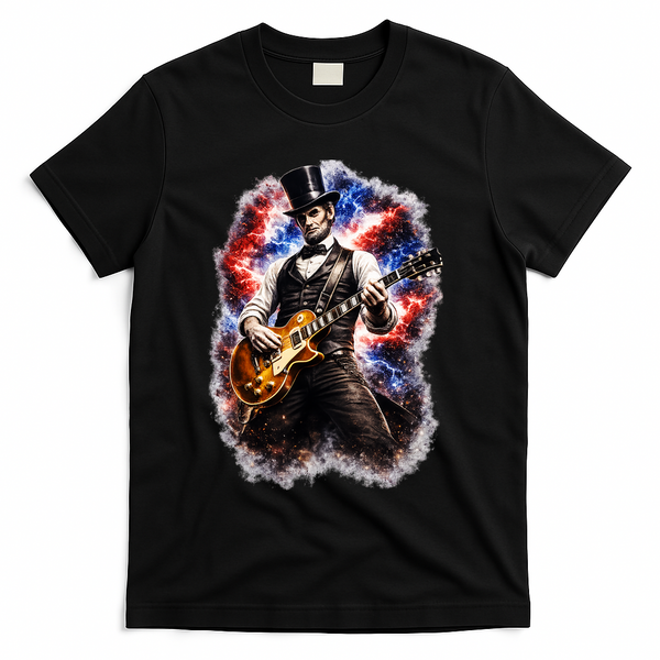 Abraham Lincoln Abe Lincoln Playing Guitar T-Shirt - Black