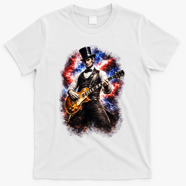 Abraham Lincoln Abe Lincoln Playing Guitar T-Shirt - White