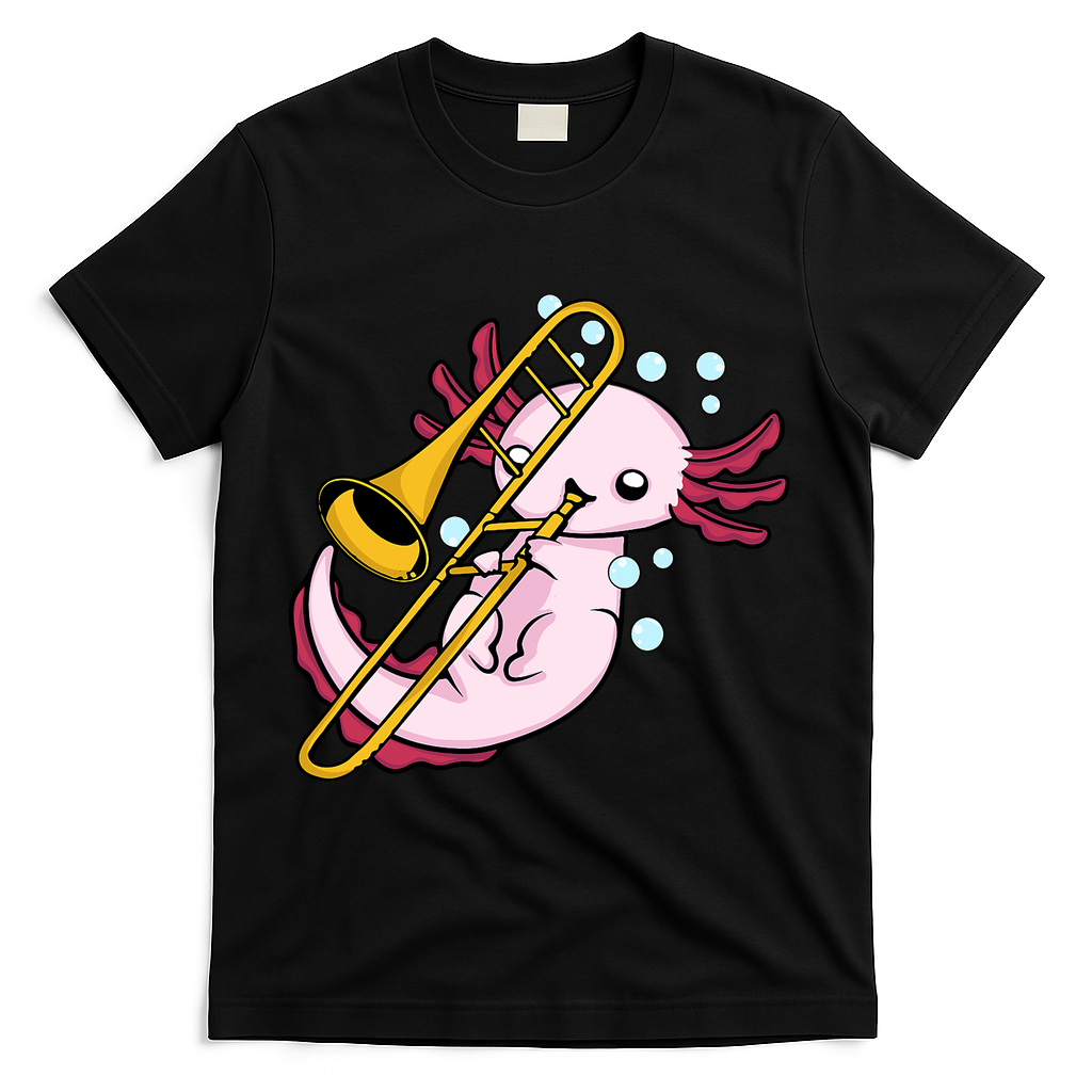 Axolotl Playing Trombone Marching Band Trombone T-Shirt - Black