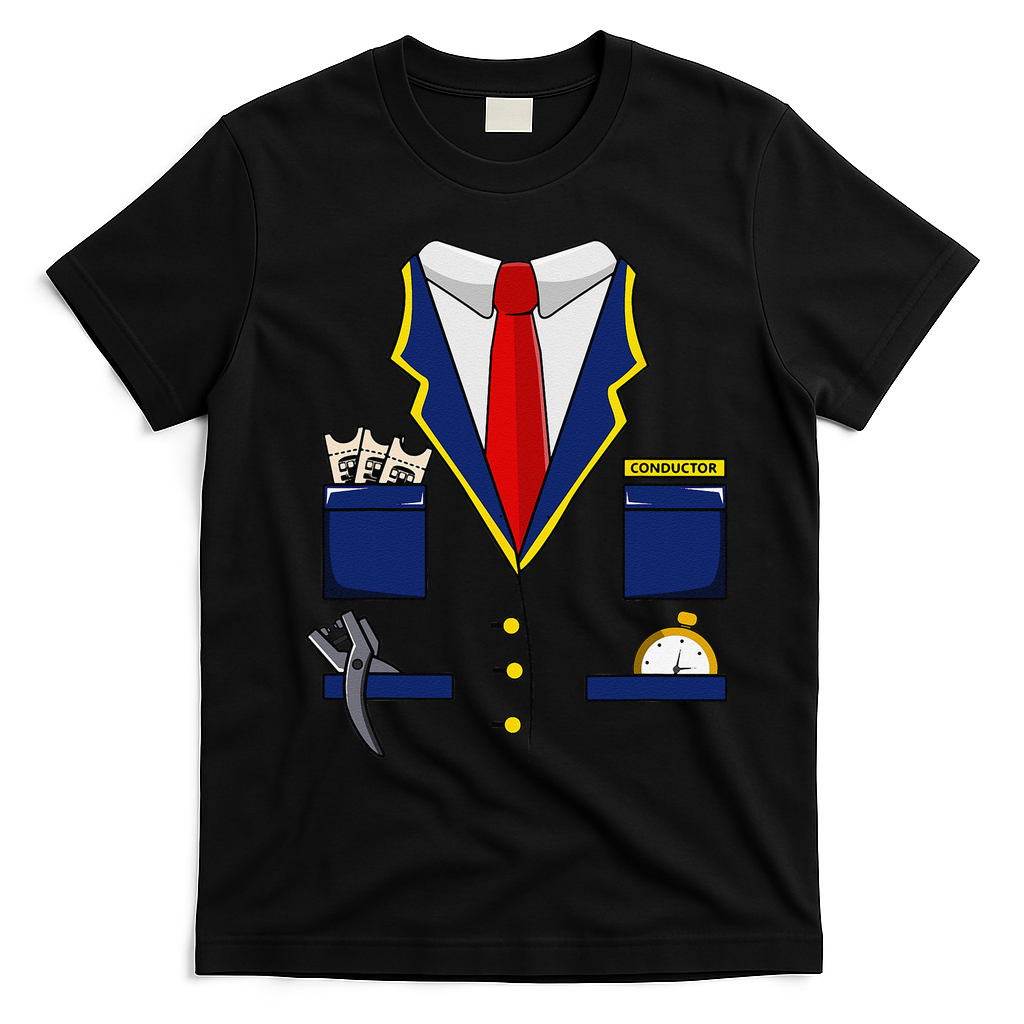 Adult Railroad Halloween Train Conductor Costume T-Shirt - Black