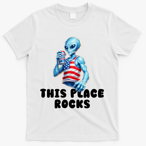 Alien This Place Rocks USA 4th Of July T-Shirt - White