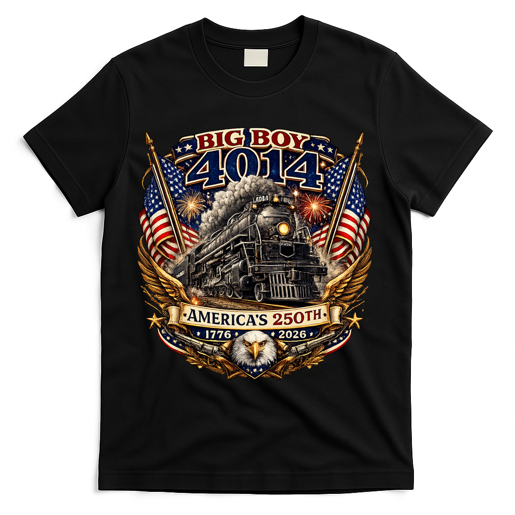 Big Boy 4014 Train 4th Of July US Flag Vintage T-Shirt - Black