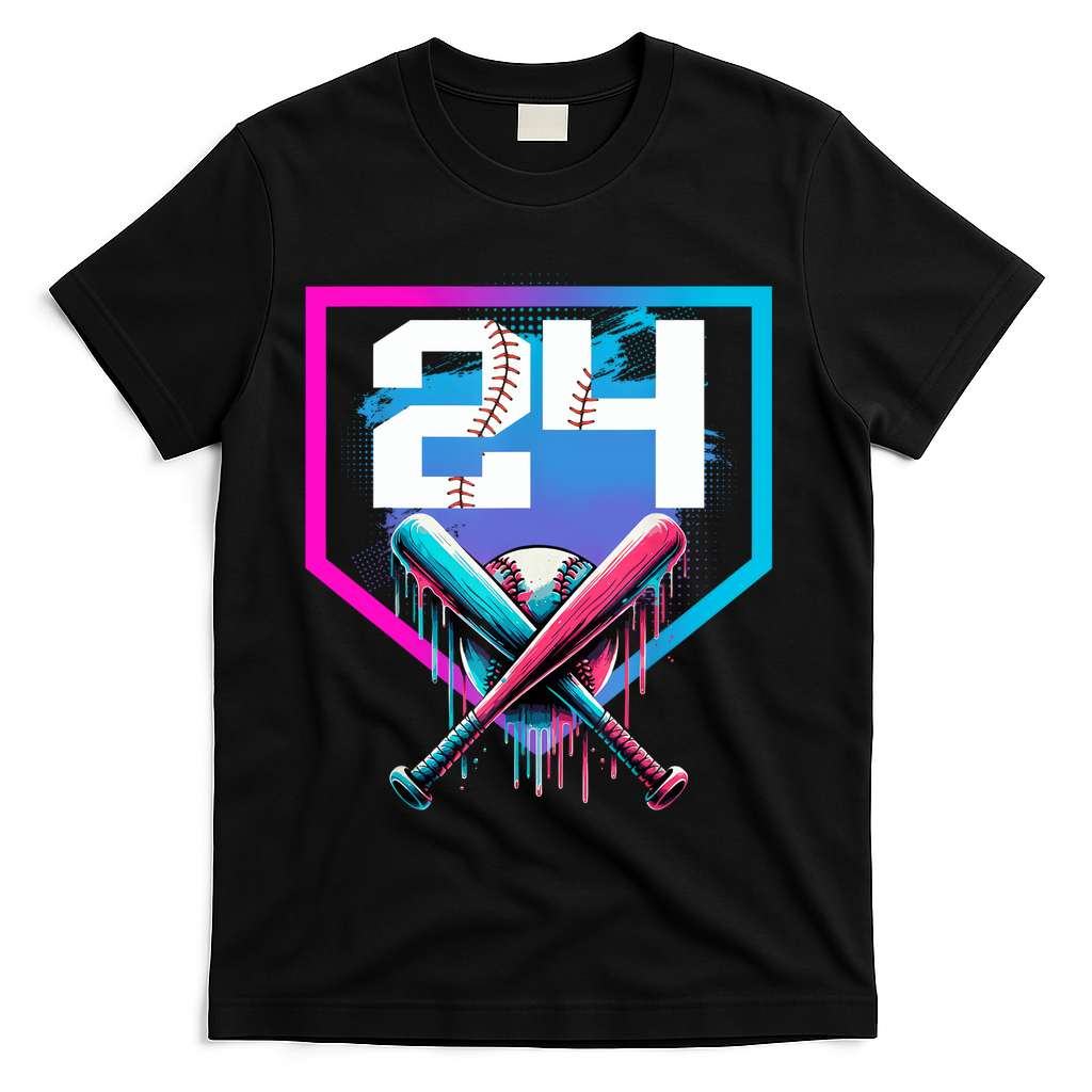 Baseball Birthday Boy Drip 24th Player 24 Years Old Boy T-Shirt - Black