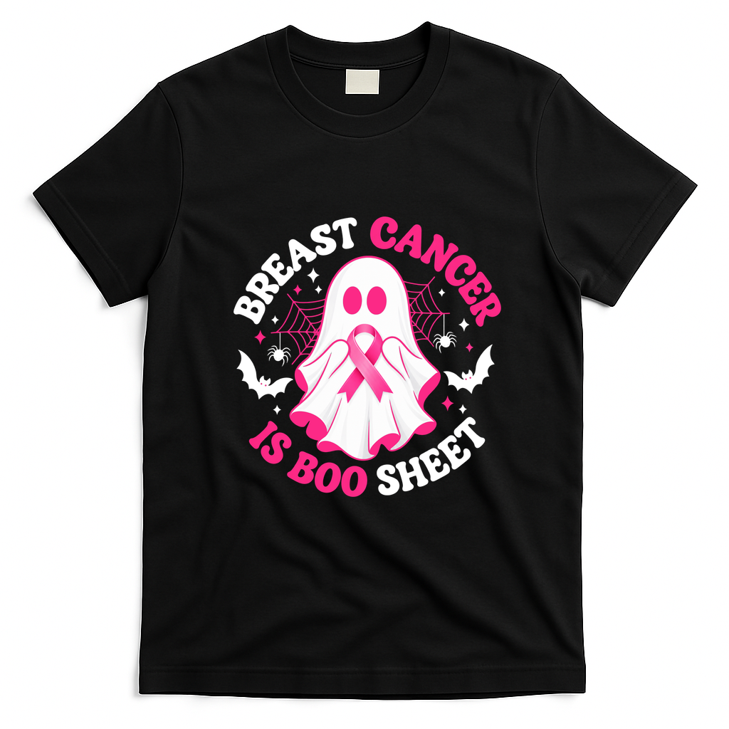 Breast Cancer Is Boo Sheet Funny Halloween Ghost T-Shirt - Black