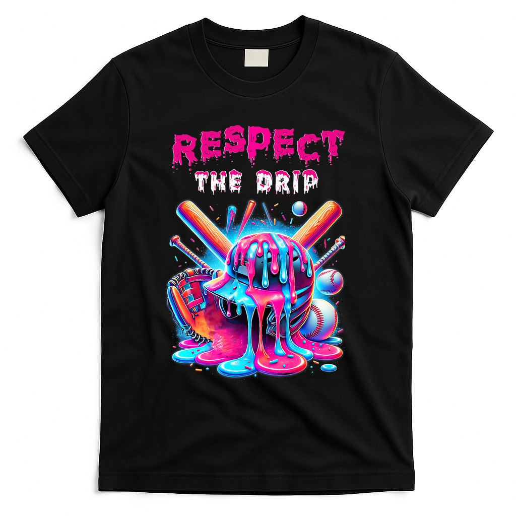 Baseball Drip B.oys Ice Cream Drip Yout.h Respect The Drip T-Shirt - Black