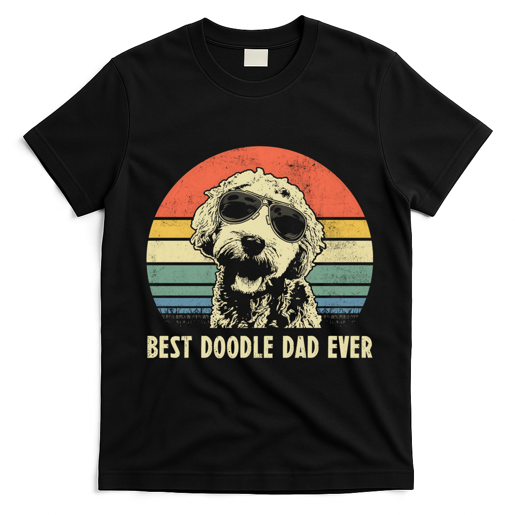 Best Doodle Dad Ever Funny Goldendoodle Dad Vintage Funny Gift Cool Gift T-Shirt - Black