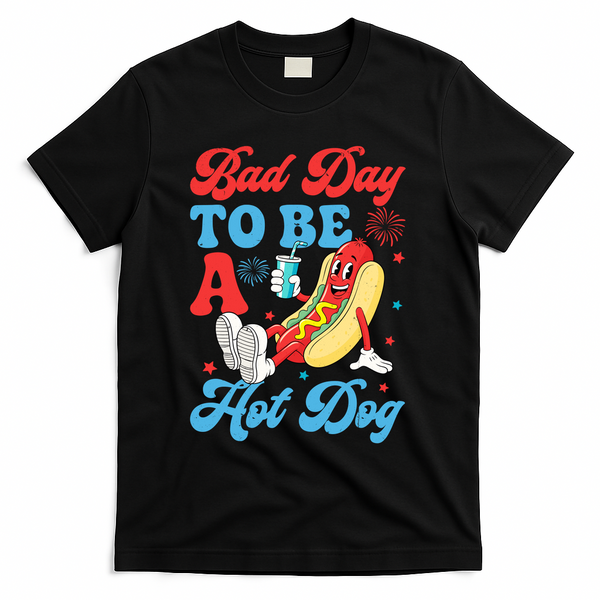 Bad Day To Be A Hot Dog Funny 4th Of July Summer T-Shirt - Black