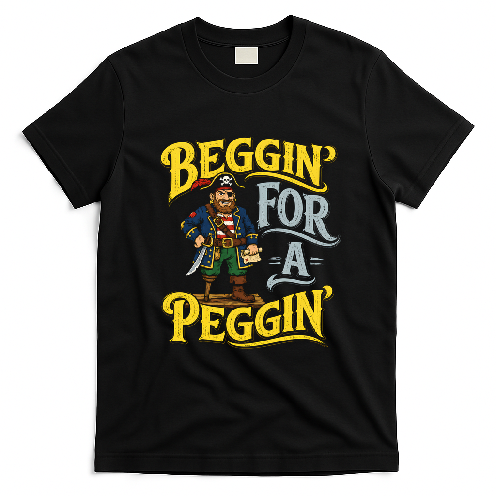 Beggin' For A Peggin' Pirate Humor T-Shirt - Black