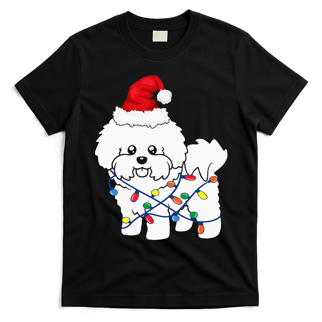 Bichon Frise Christmas Light Funny Dog Lover Gift T-Shirt - Black