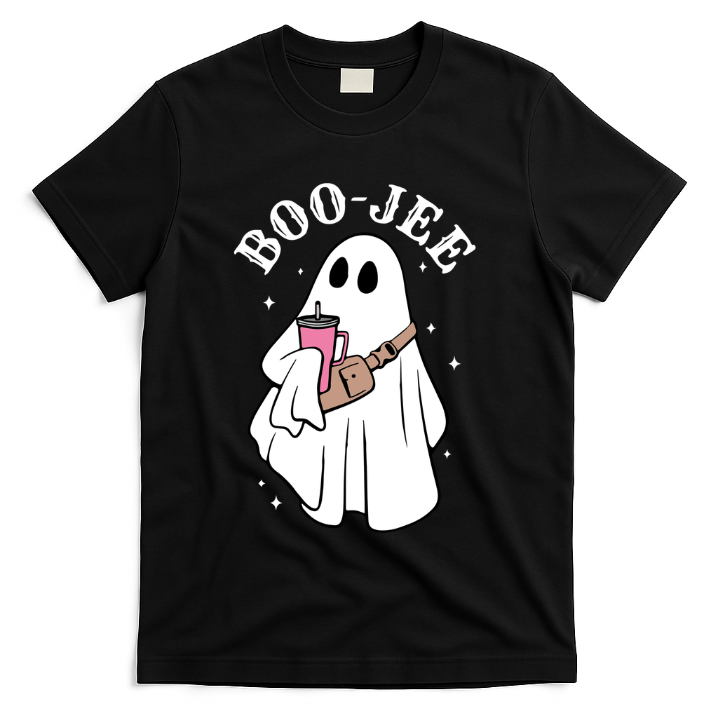 Boo Jee Funny Halloween Shopaholic Ghost T-Shirt - Black