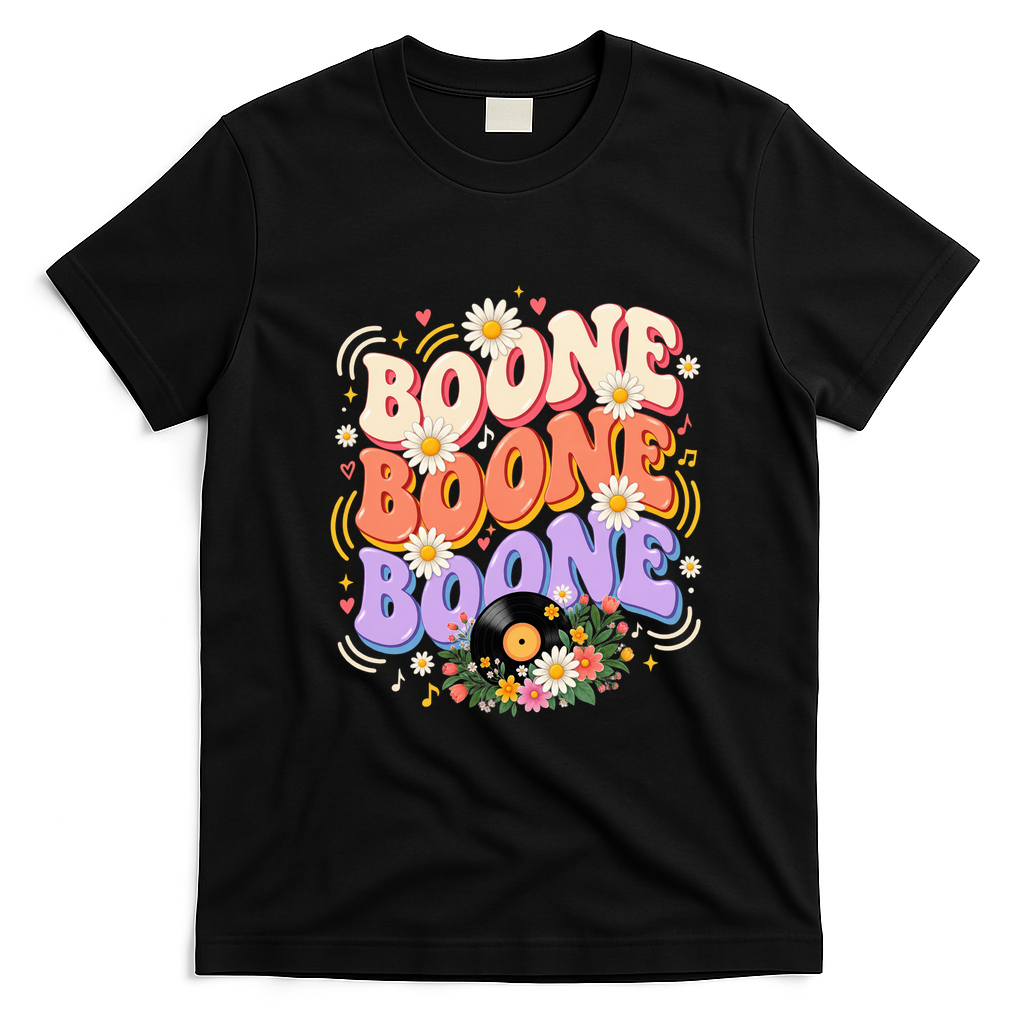 Boone Music Lovers Retro Vibes Summer Fun T-Shirt - Black