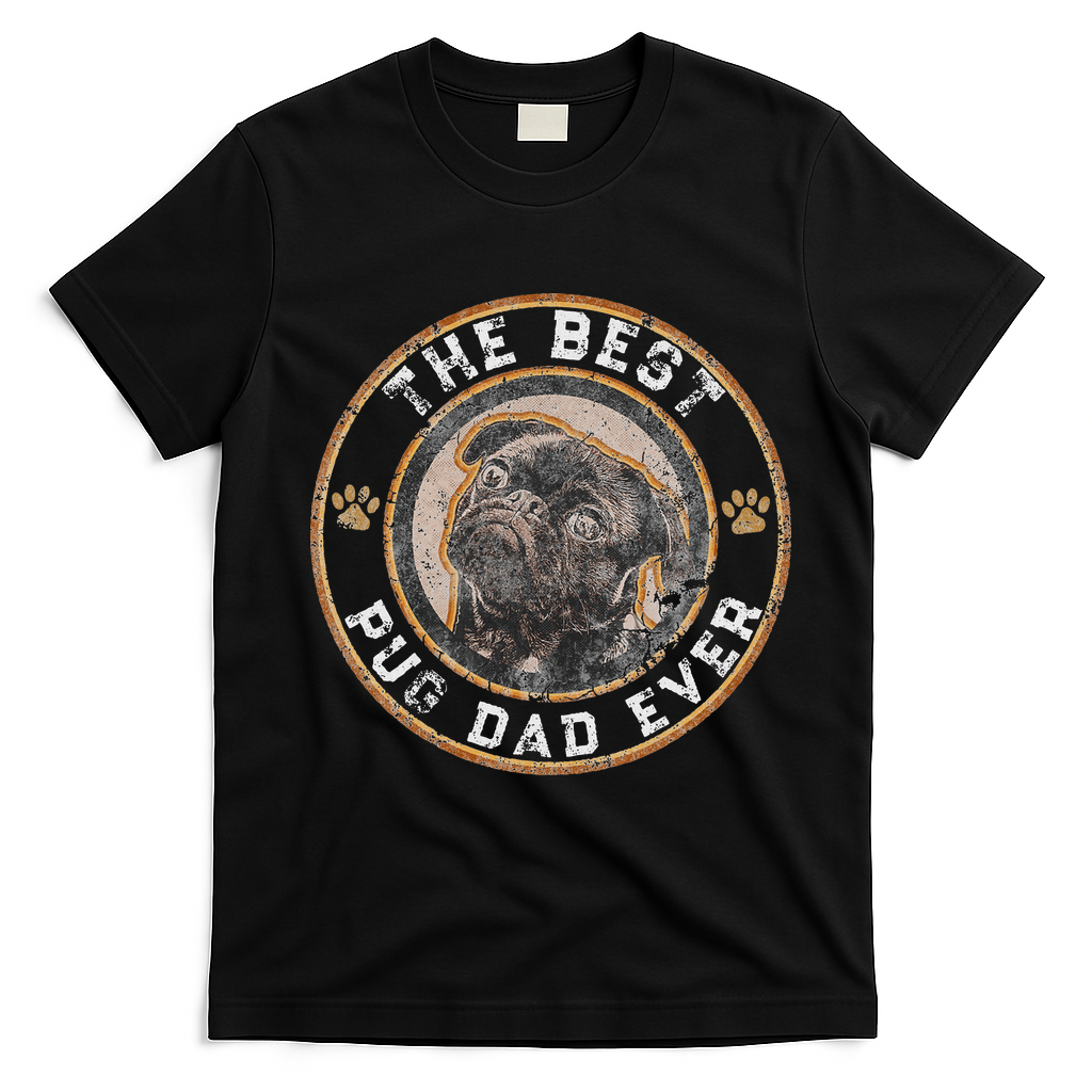 Best Pug Dad Ever Black Pugs Owner Vintage Dog Lover T-Shirt - Black
