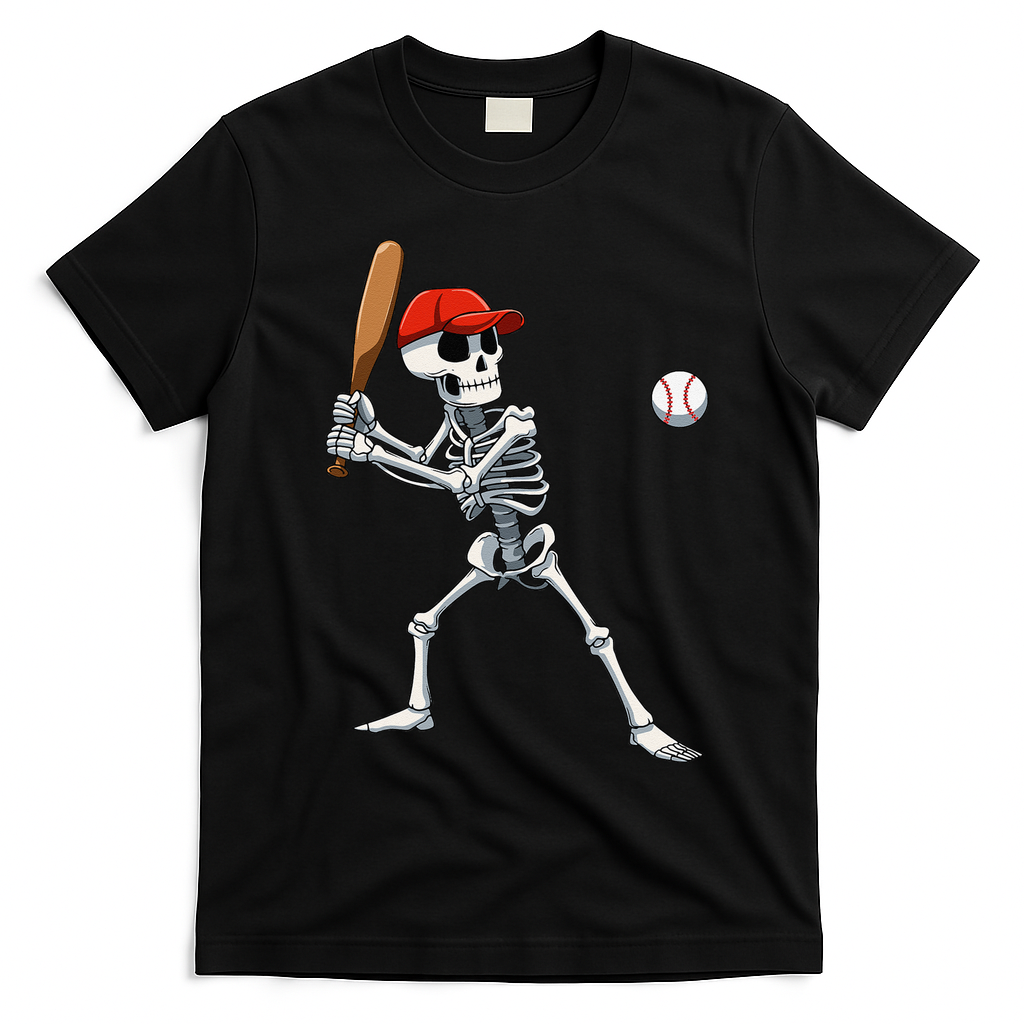 Baseball Skeleton Halloween Skeleton Playing Baseball T-Shirt - Black