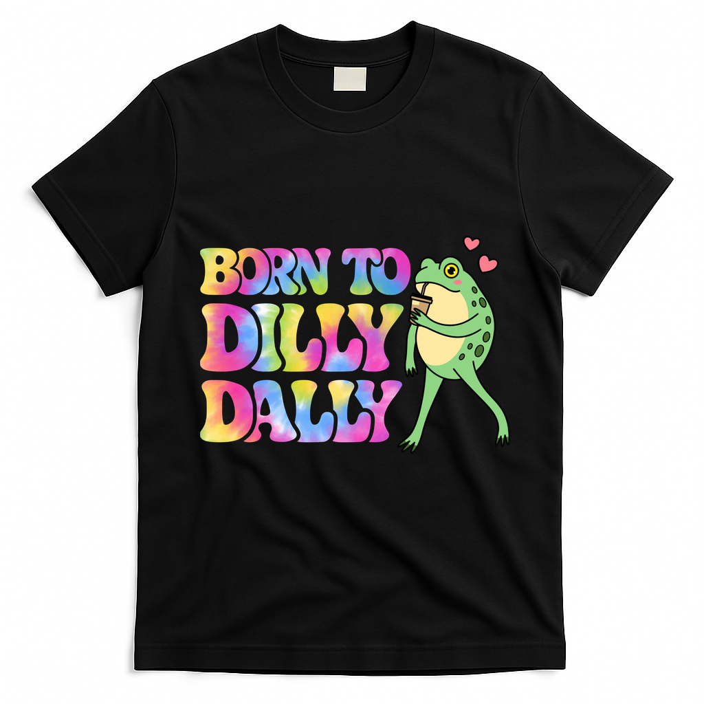 Born To Dilly Dally Playful Frog Fun T-Shirt - Black
