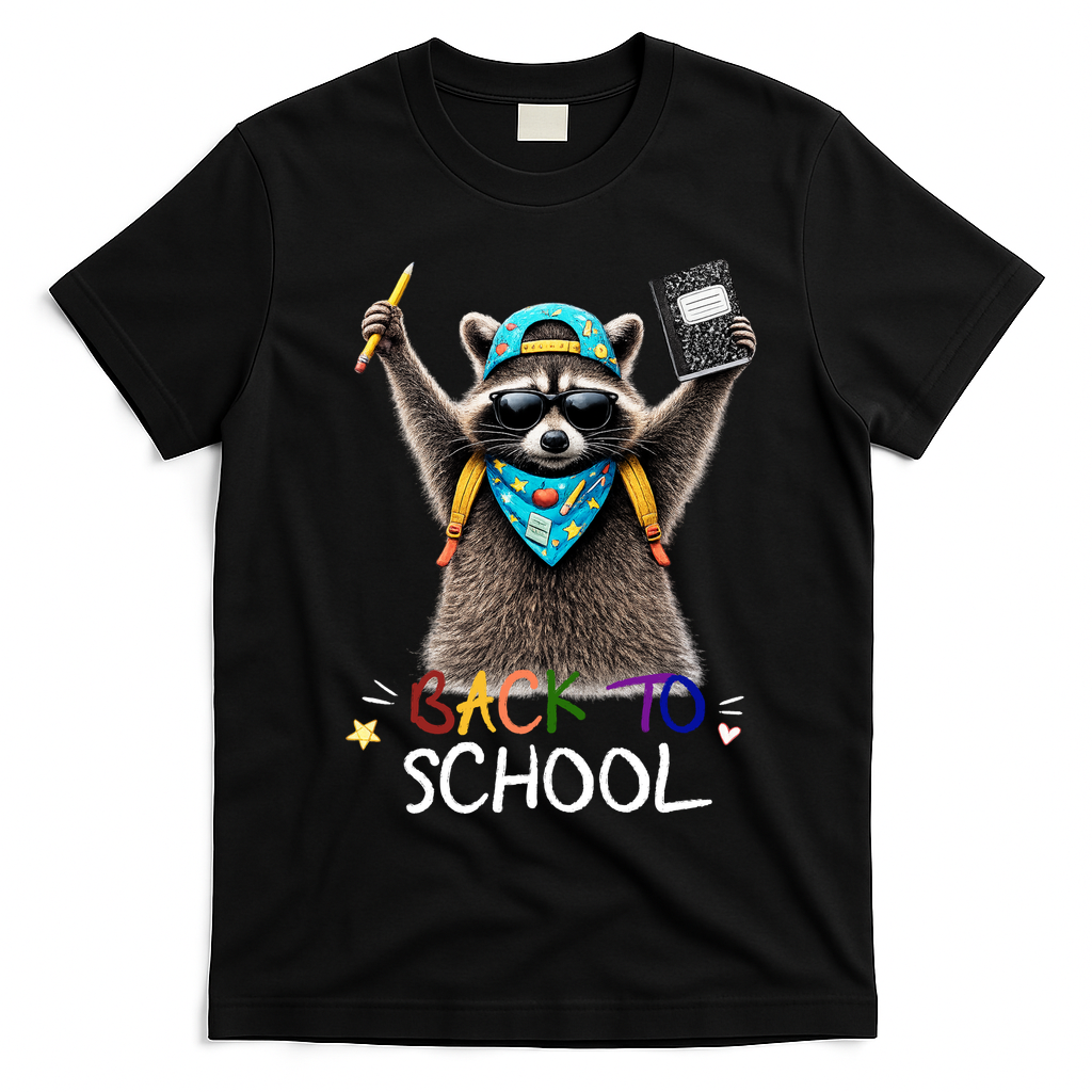 Back To School Raccoon T-Shirt - Black