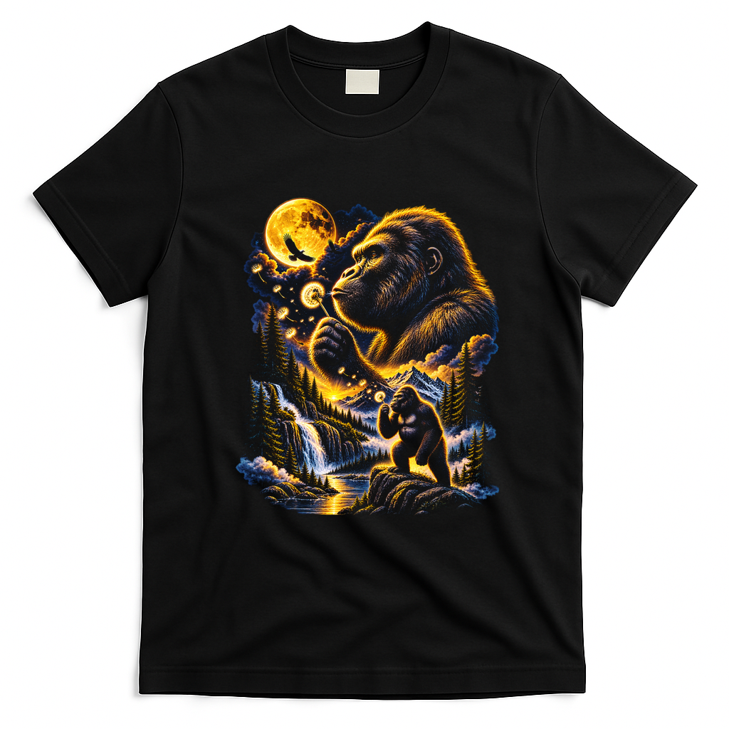 Blowing Wishes Funny Bigfoot Blowing Dandelion Gift T-Shirt - Black