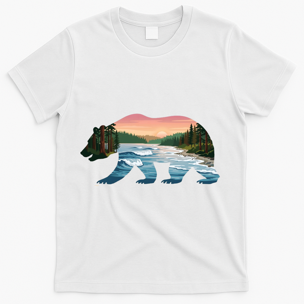 Bear Wildlife Nature River National Park Sunset T-Shirt - White